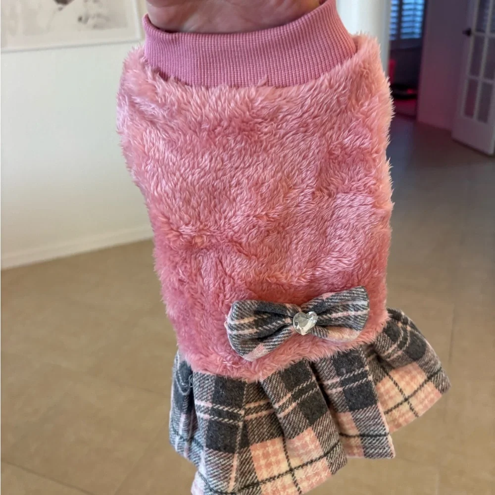 Pink Plaid Dog Sweater Dress